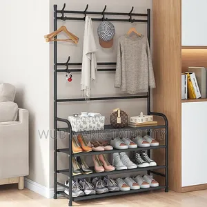 4-tier Shoe Rack With Coat Rack Hooks የጫማ እና የልብስ መስቀያ