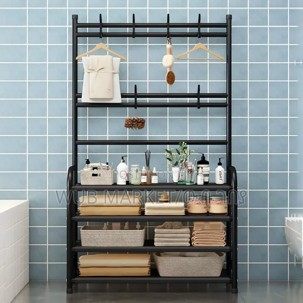 4-tier Shoe Rack With Coat Rack Hooks የጫማ እና የልብስ መስቀያ