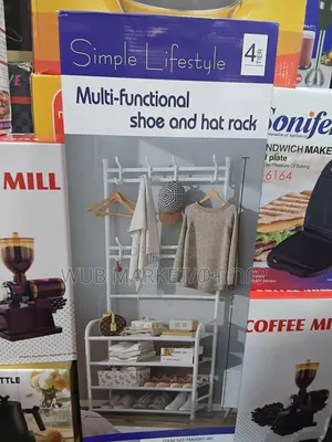 4-tier Shoe Rack With Coat Rack Hooks የጫማ እና የልብስ መስቀያ