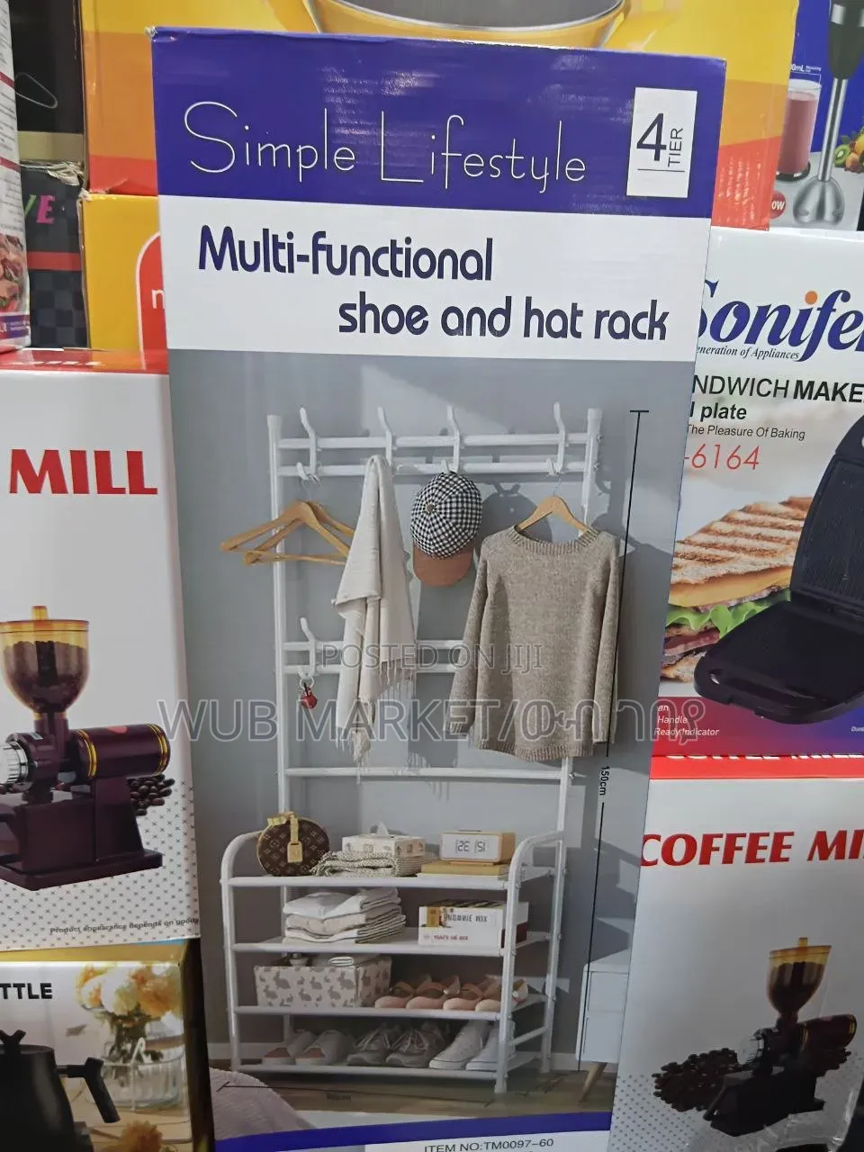 4-tier Shoe Rack With Coat Rack Hooks የጫማ እና የልብስ መስቀያ