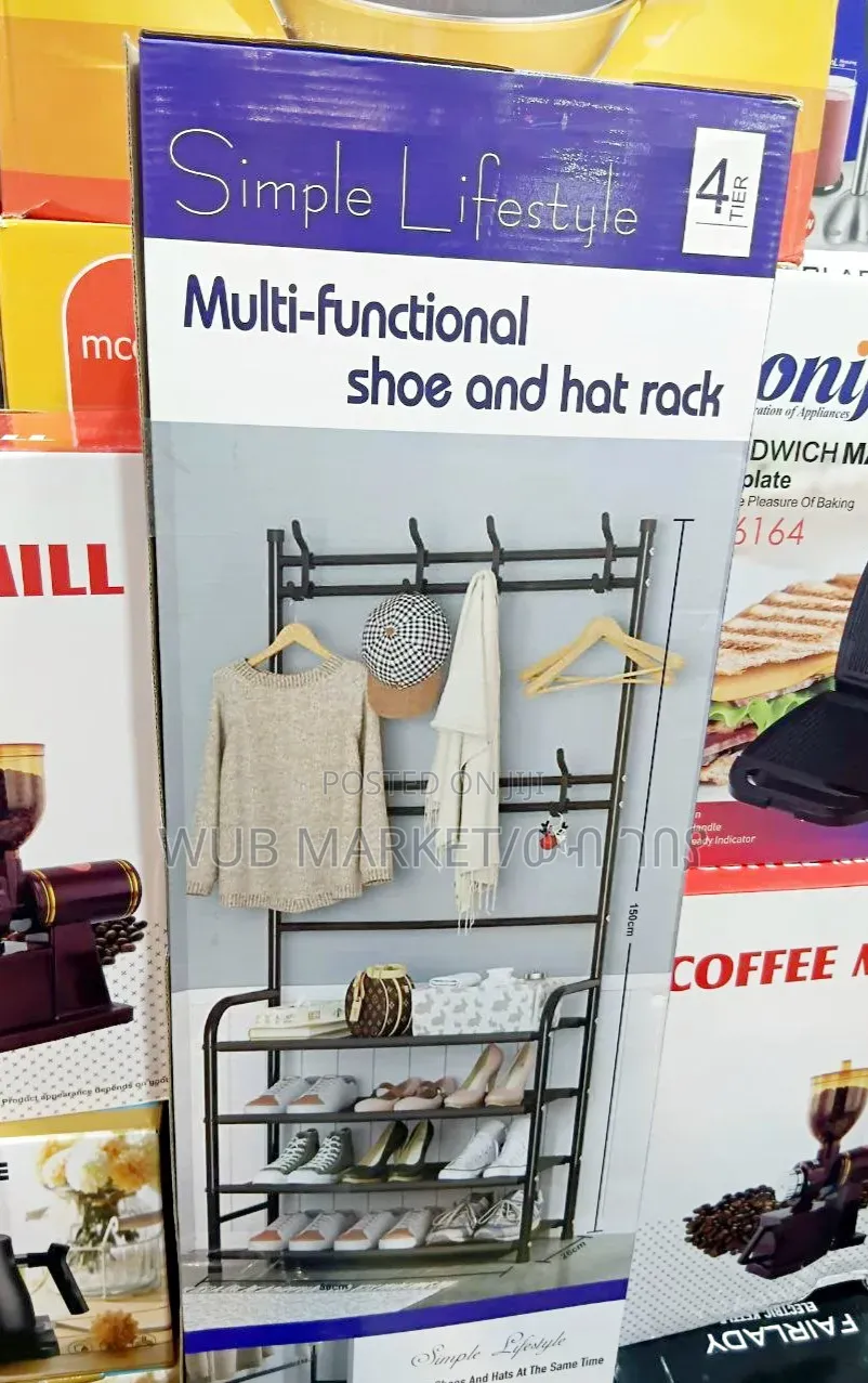 4-tier Shoe Rack With Coat Rack Hooks የጫማ እና የልብስ መስቀያ
