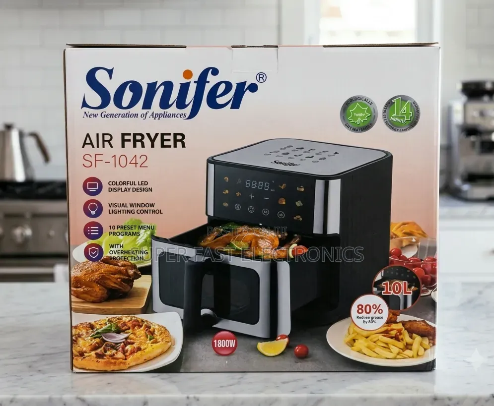Sonifer Air Fryer 10l Digital – 1800w, Colorful Led Display Viewing