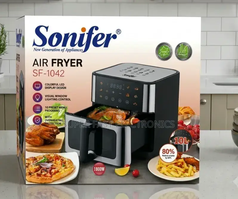 Sonifer Air Fryer 10l Digital – 1800w, Colorful Led Display Viewing
