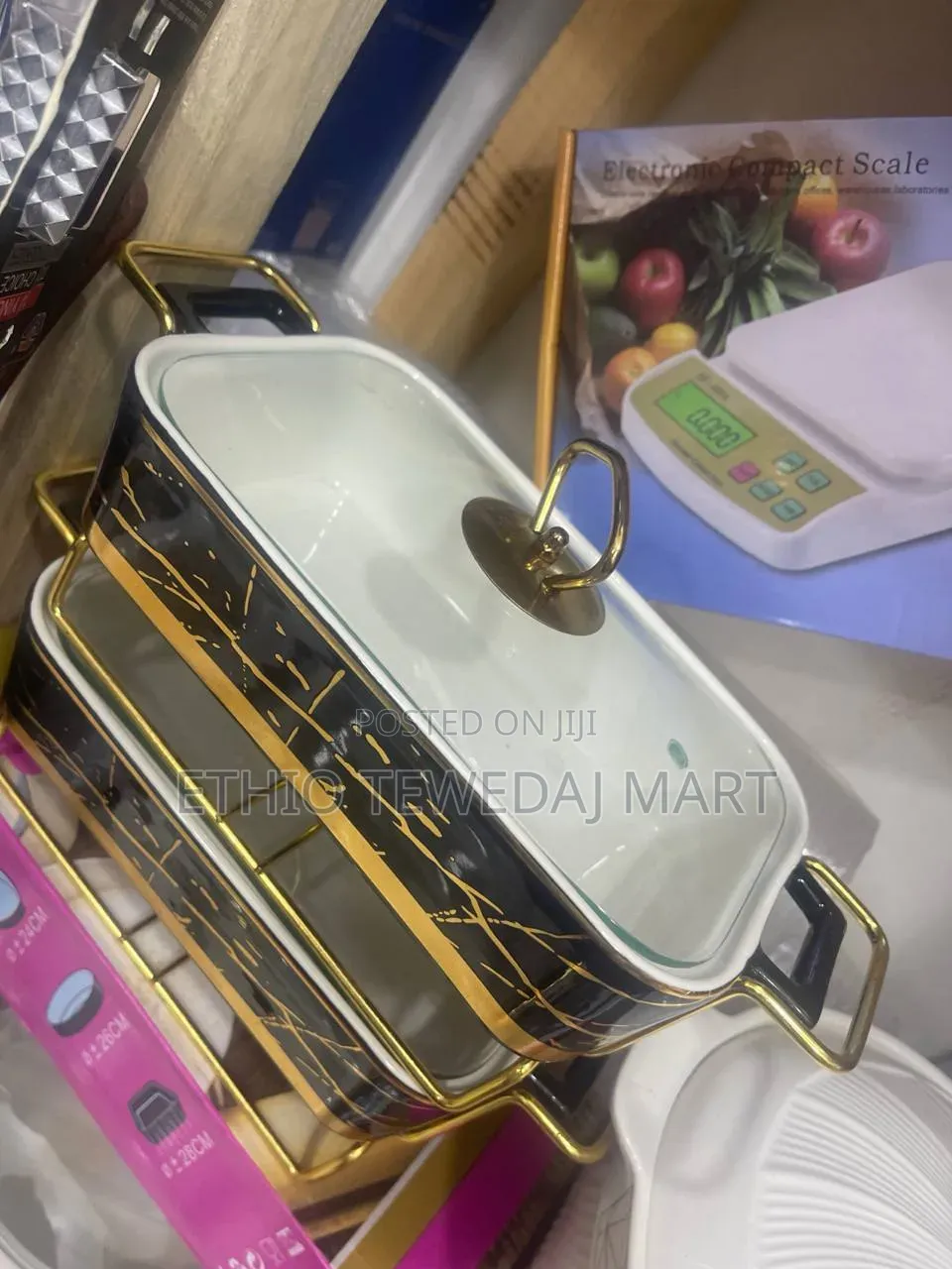 Marbled Ceramic Chafing Dish Set ባለ 2 ሸክላ የወጥ ማቅረቢያ