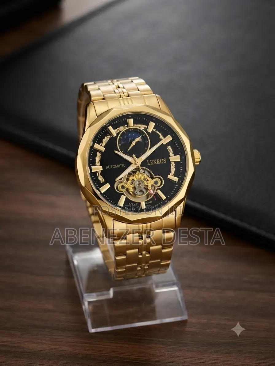 Lexros Automatic Watch Featuring a Dial and a Gold-Tone Stainless