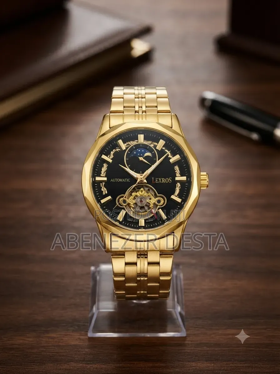 Lexros Automatic Watch Featuring a Dial and a Gold-Tone Stainless