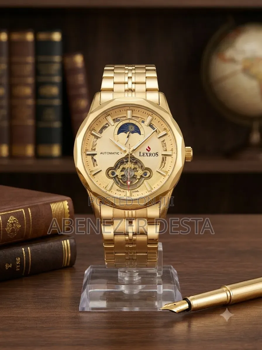 Gold-Toned Lexros Automatic Mechanical Men's Watch