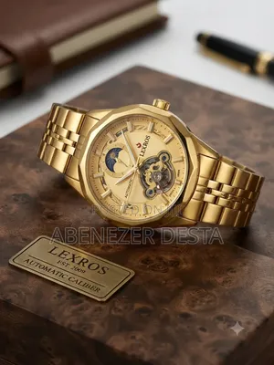 Gold-Toned Lexros Automatic Mechanical Men's Watch