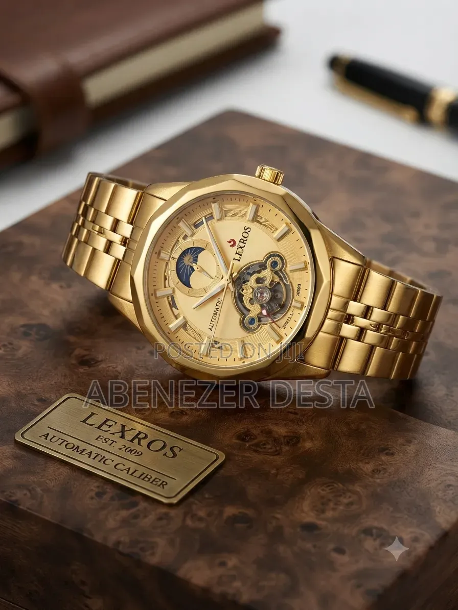 Gold-Toned Lexros Automatic Mechanical Men's Watch