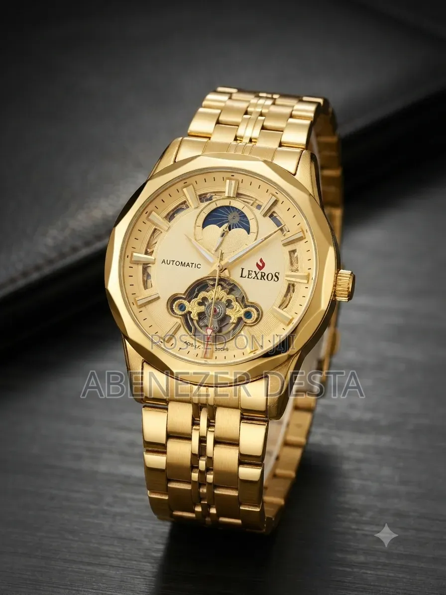 Gold-Toned Lexros Automatic Mechanical Men's Watch