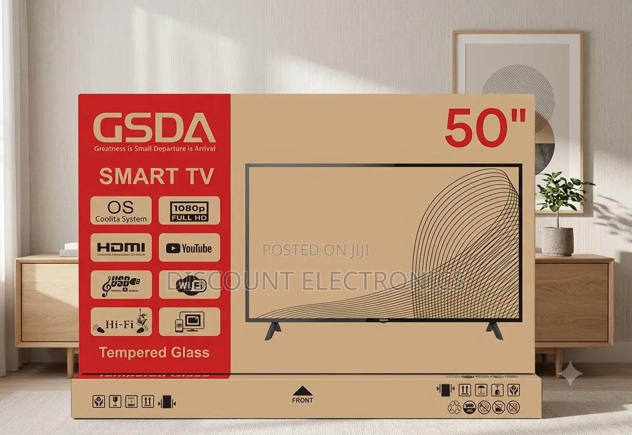 Gsda 50" Smart Tv – 1080p Full Hd, Tempered Glass, Coolita Os