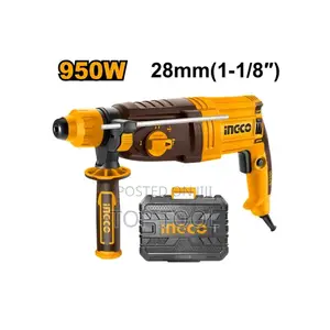 ፡Ingco 950 ዋት ሮታሪ ሀመር ድሪል (ሞዴል Rgh9528-2) ሲሆን የingco ልዩ ቢጫና ጥቁር ዲዛይን
