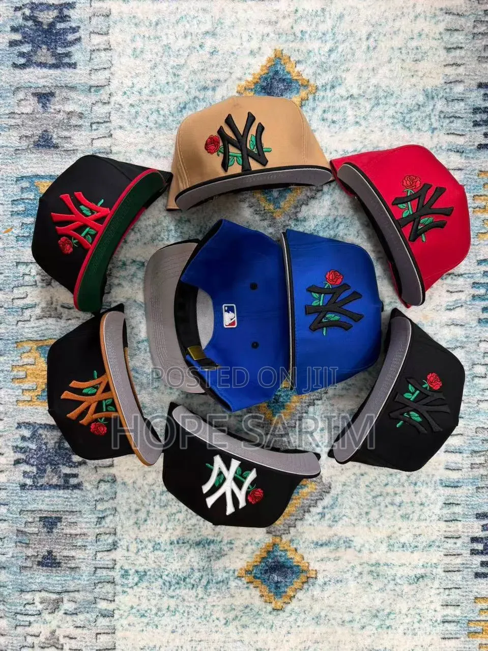 Ny/La Rose-Embroidered Fitted Caps: