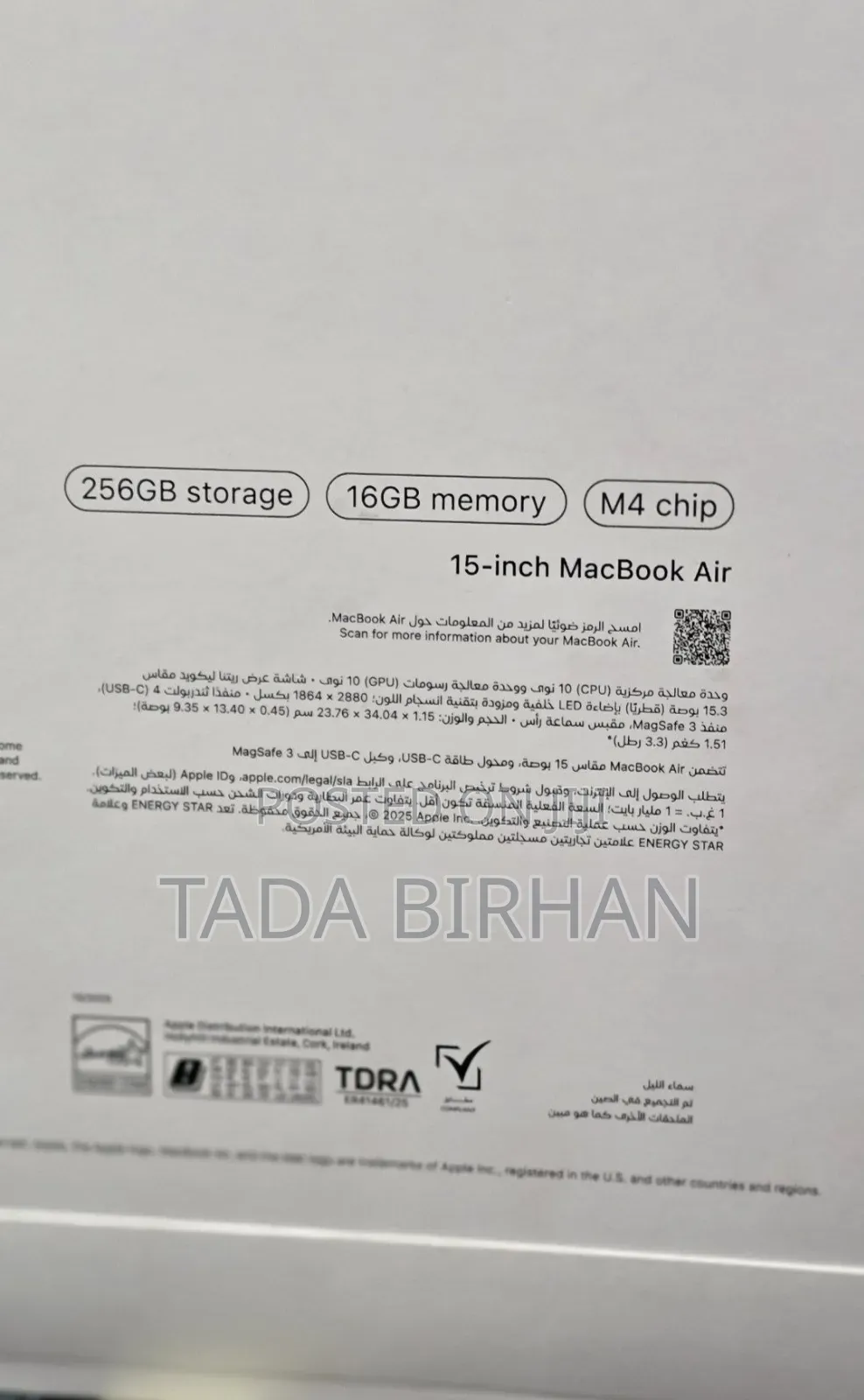 New Laptop Apple MacBook Air 2025 M4 16GB Apple M4 SSD 256GB