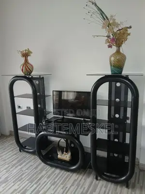 Modern Black Tv Stand With Glass Shelves
