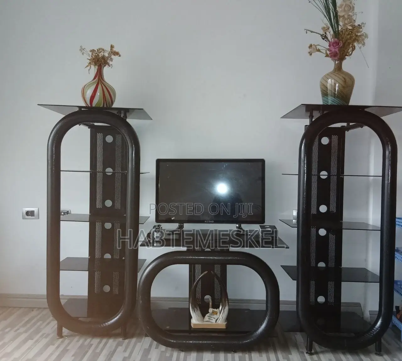 Modern Black Tv Stand With Glass Shelves