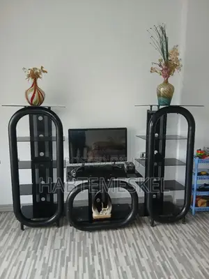 Modern Black Tv Stand With Glass Shelves