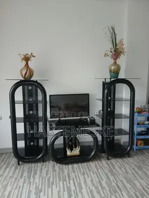 Modern Black Tv Stand With Glass Shelves
