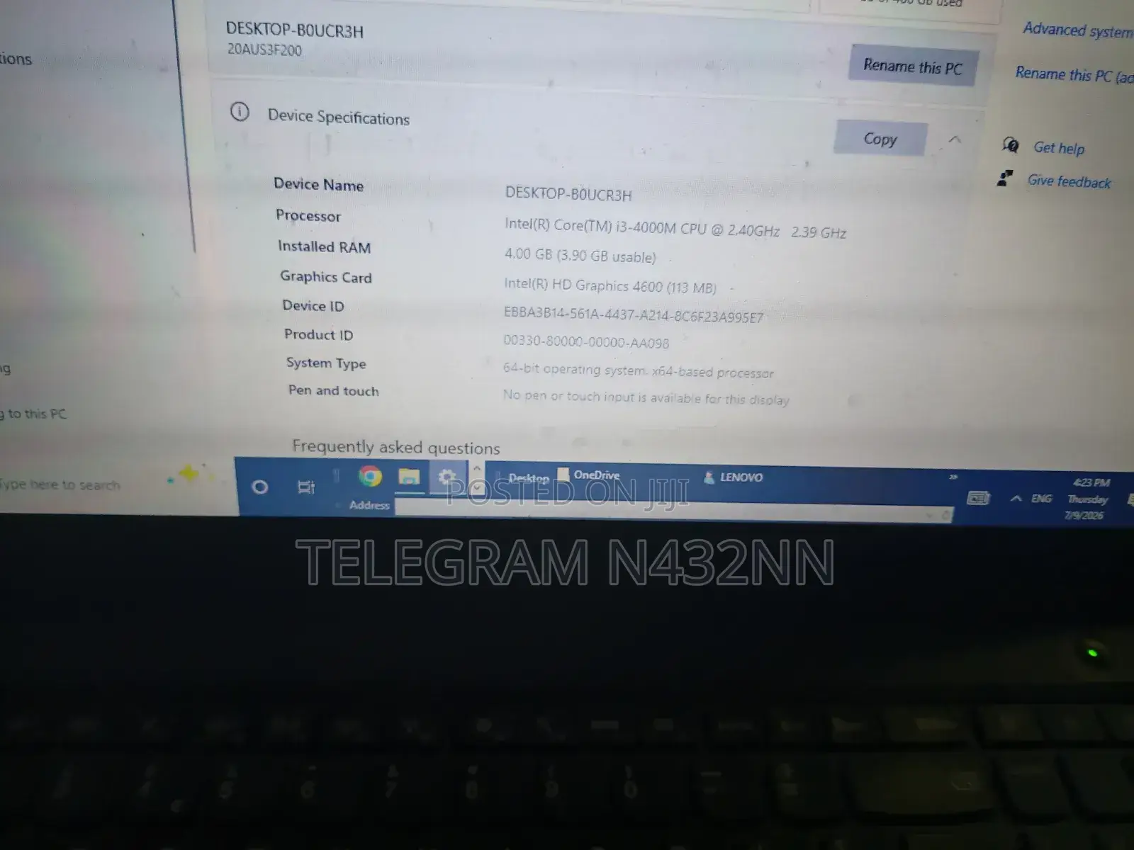 Laptop Lenovo 4GB Intel Core i3 HDD 500GB
