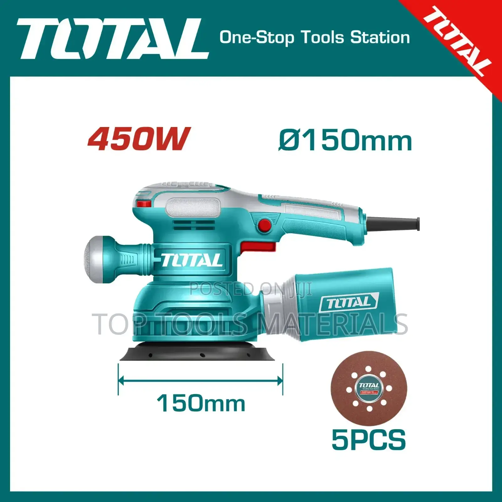 ፡Total Tools ሮታሪ ሳንደር, ሞዴል Tf ሲሆን 450w ኃይል ያለው ሞተር አለው።