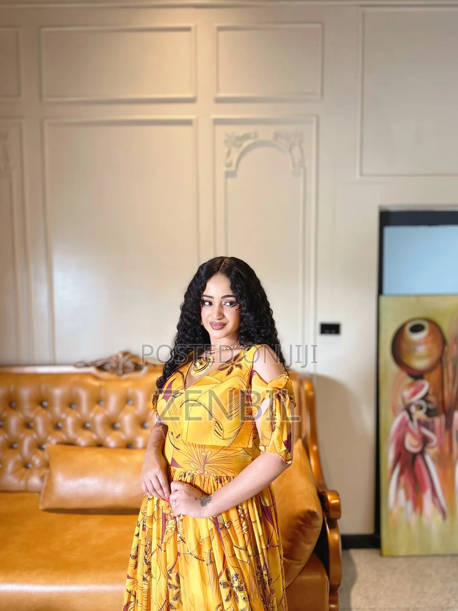 Zenbil-Chiffon-Handmade-Yellow-Floral-Chiffon-Dress