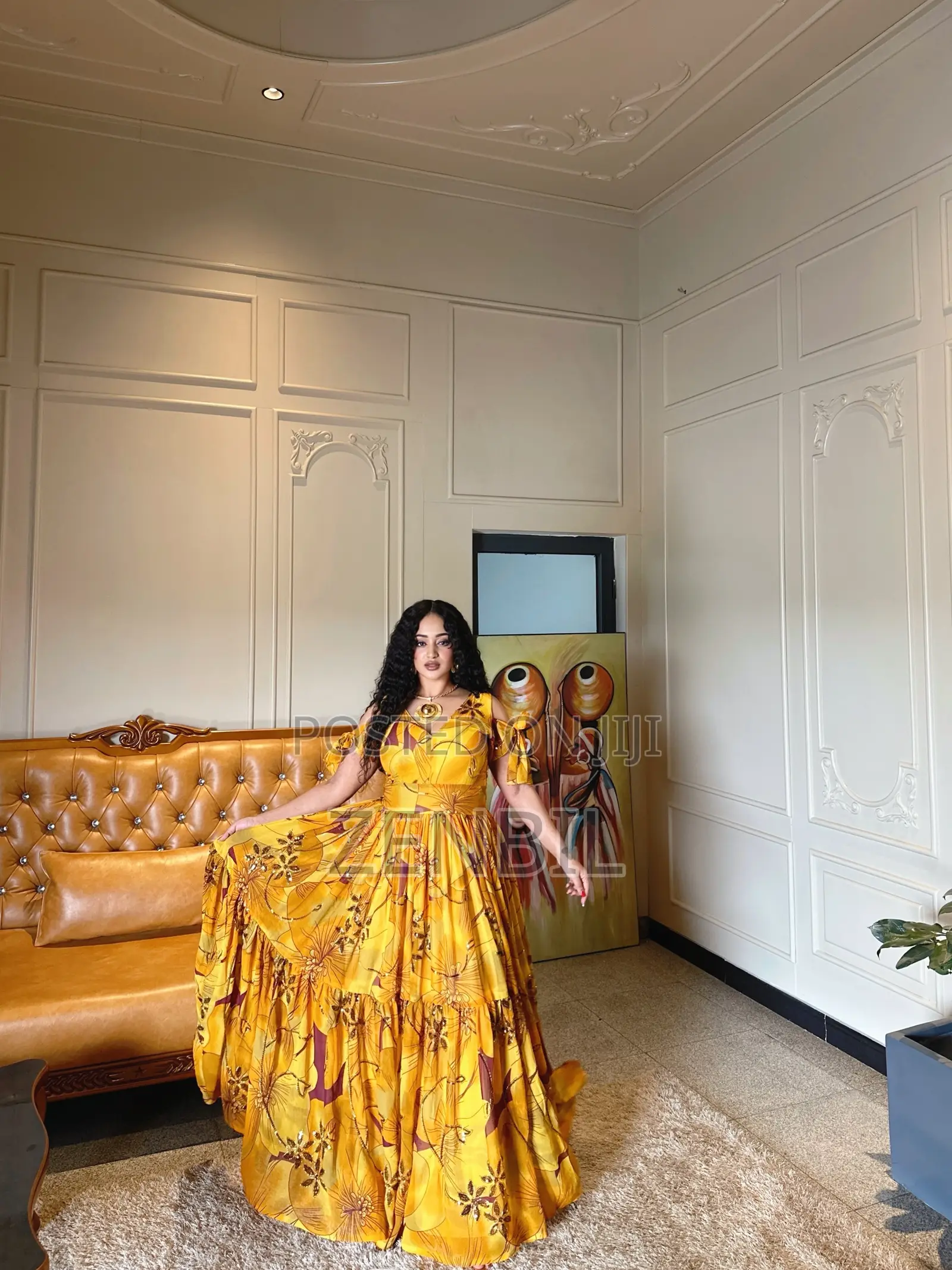 Zenbil-Chiffon-Handmade-Yellow-Floral-Chiffon-Dress