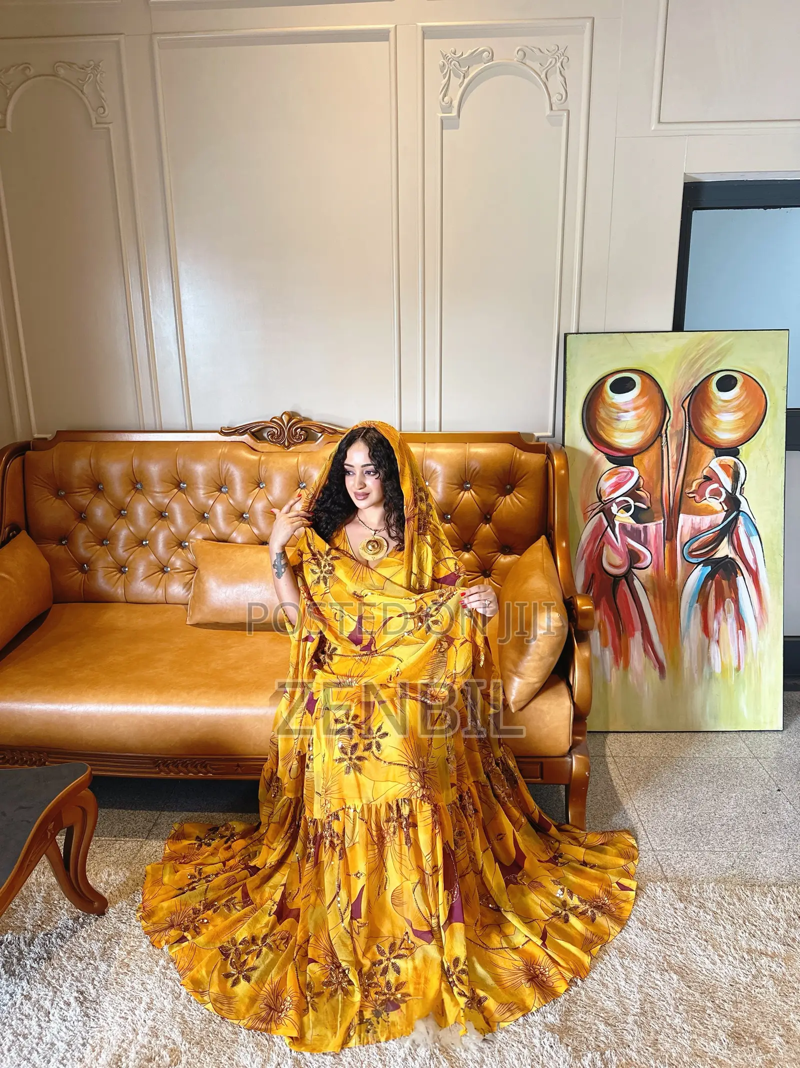 Zenbil-Chiffon-Handmade-Yellow-Floral-Chiffon-Dress