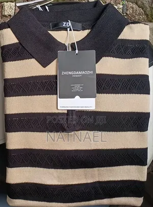 Premium Men's Knit Striped Polo Shirt – Brand New With Tags