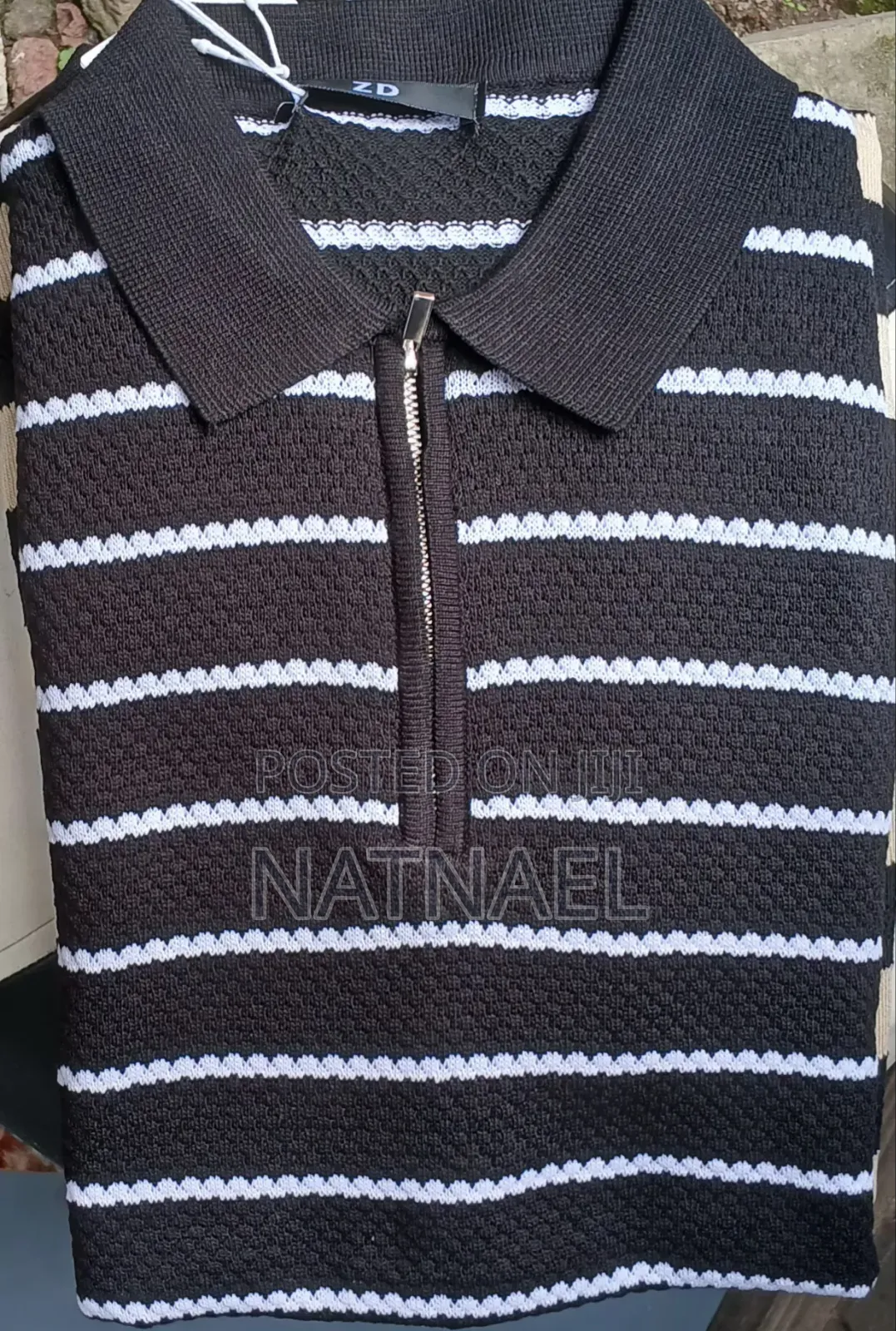 Premium Men's Knit Striped Polo Shirt – Brand New With Tags
