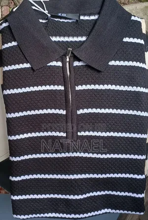 Premium Men's Knit Striped Polo Shirt – Brand New With Tags