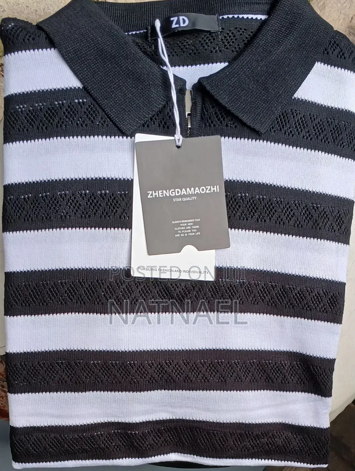 Premium Men's Knit Striped Polo Shirt – Brand New With Tags