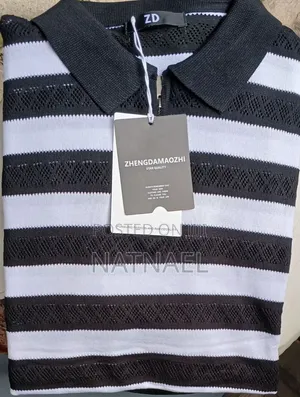 Premium Men's Knit Striped Polo Shirt – Brand New With Tags