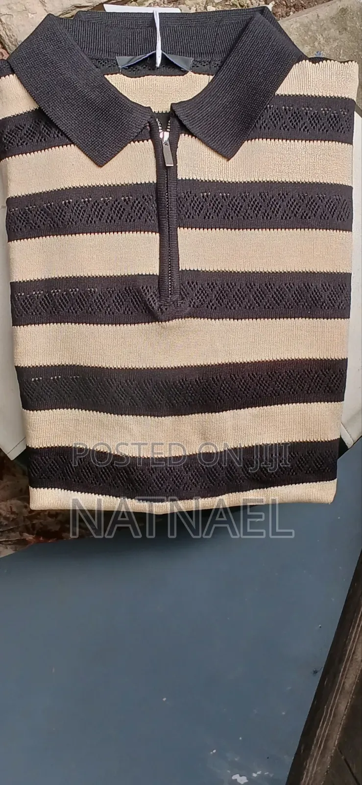 Premium Men's Knit Striped Polo Shirt – Brand New With Tags