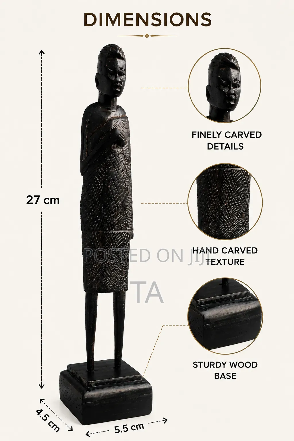 African Tribal Black Wood Sculpture – Premium Handcrafted Decor