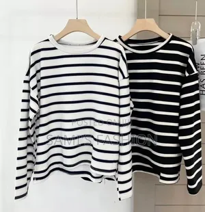 Black and White Striped Long-Sleeve T-Shirt
