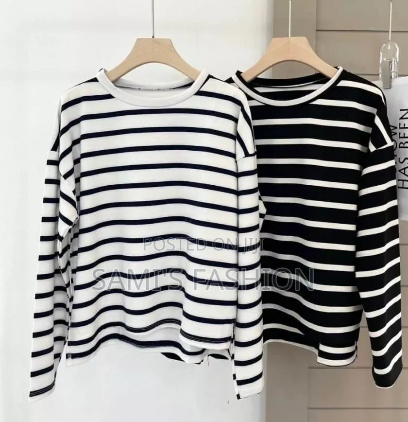 Black and White Striped Long-Sleeve T-Shirt