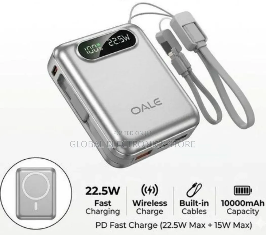 Pd 22.5 Watt Fast Charging Wireless Power Bank With Cable