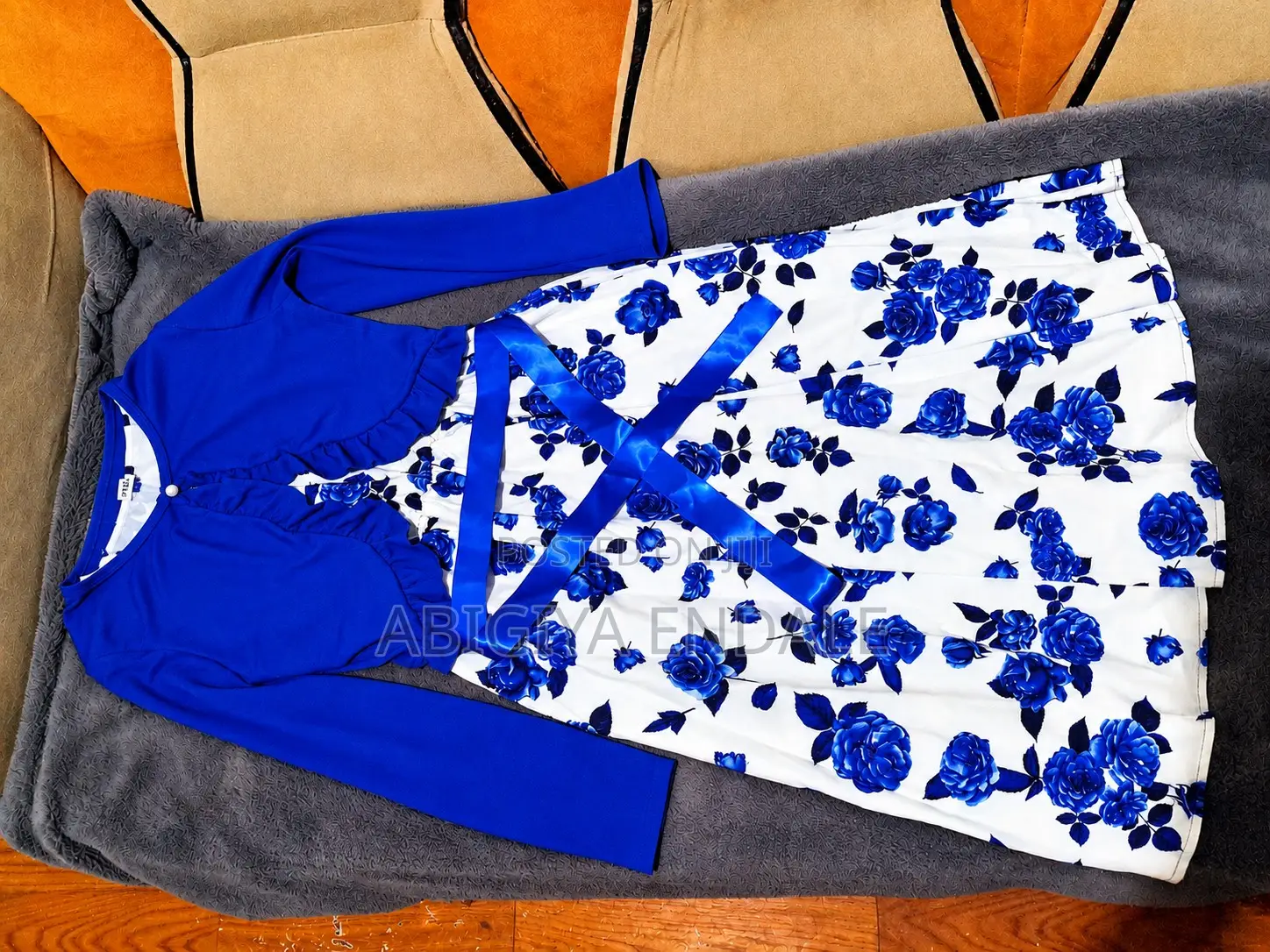 Kids Royal Blue Floral Party Dress With Matching Long Sleeve Bolero