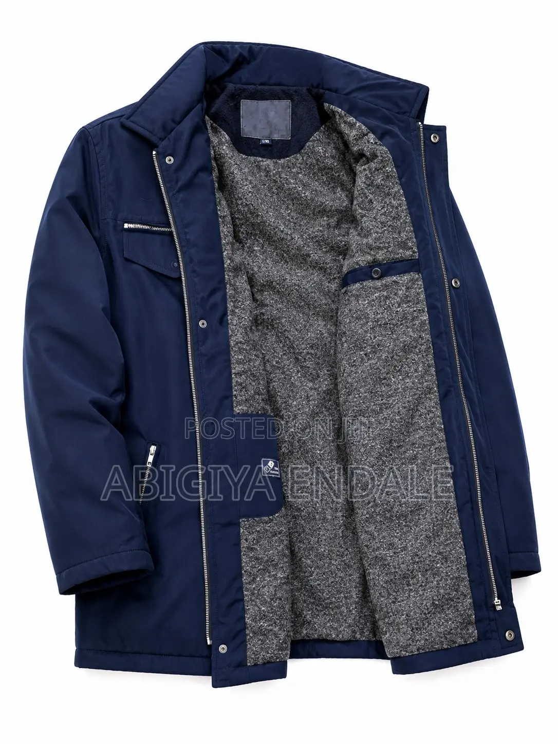 Men's Navy Blue Lightweight Utility Jacket With Zip-Up Front