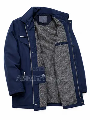 Men's Navy Blue Lightweight Utility Jacket With Zip-Up Front