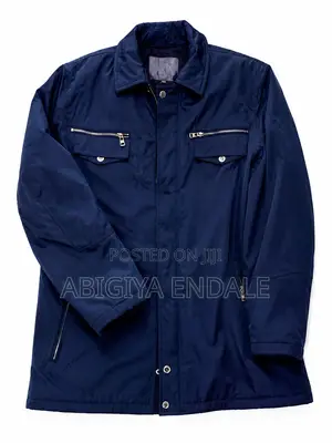 Men's Navy Blue Lightweight Utility Jacket With Zip-Up Front