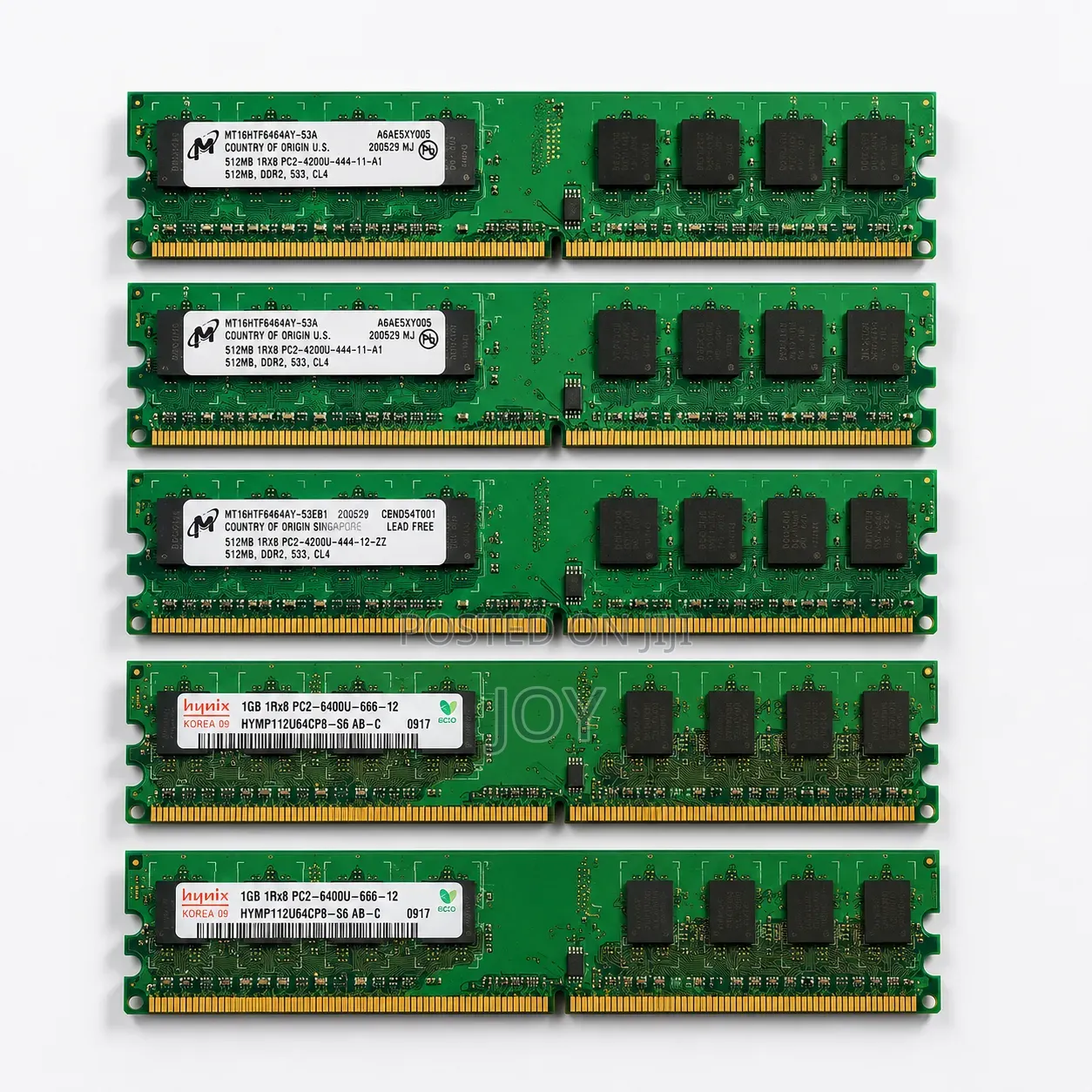 Ddr2 Desktop Ram Bundle – 5 Working Sticks (2x 1gb + 3x 512mb)