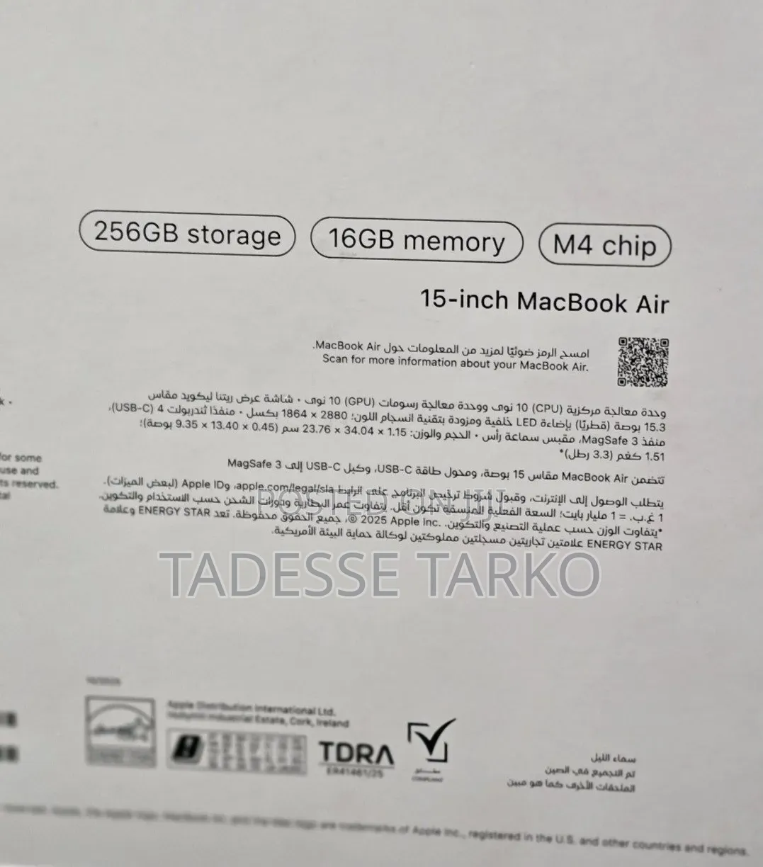 New Laptop Apple MacBook Air 2025 M4 16GB Apple M4 SSD 256GB
