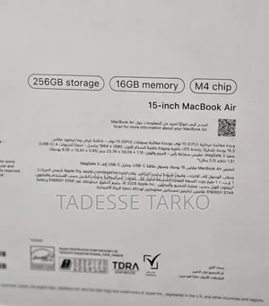 New Laptop Apple MacBook Air 2025 M4 16GB Apple M4 SSD 256GB