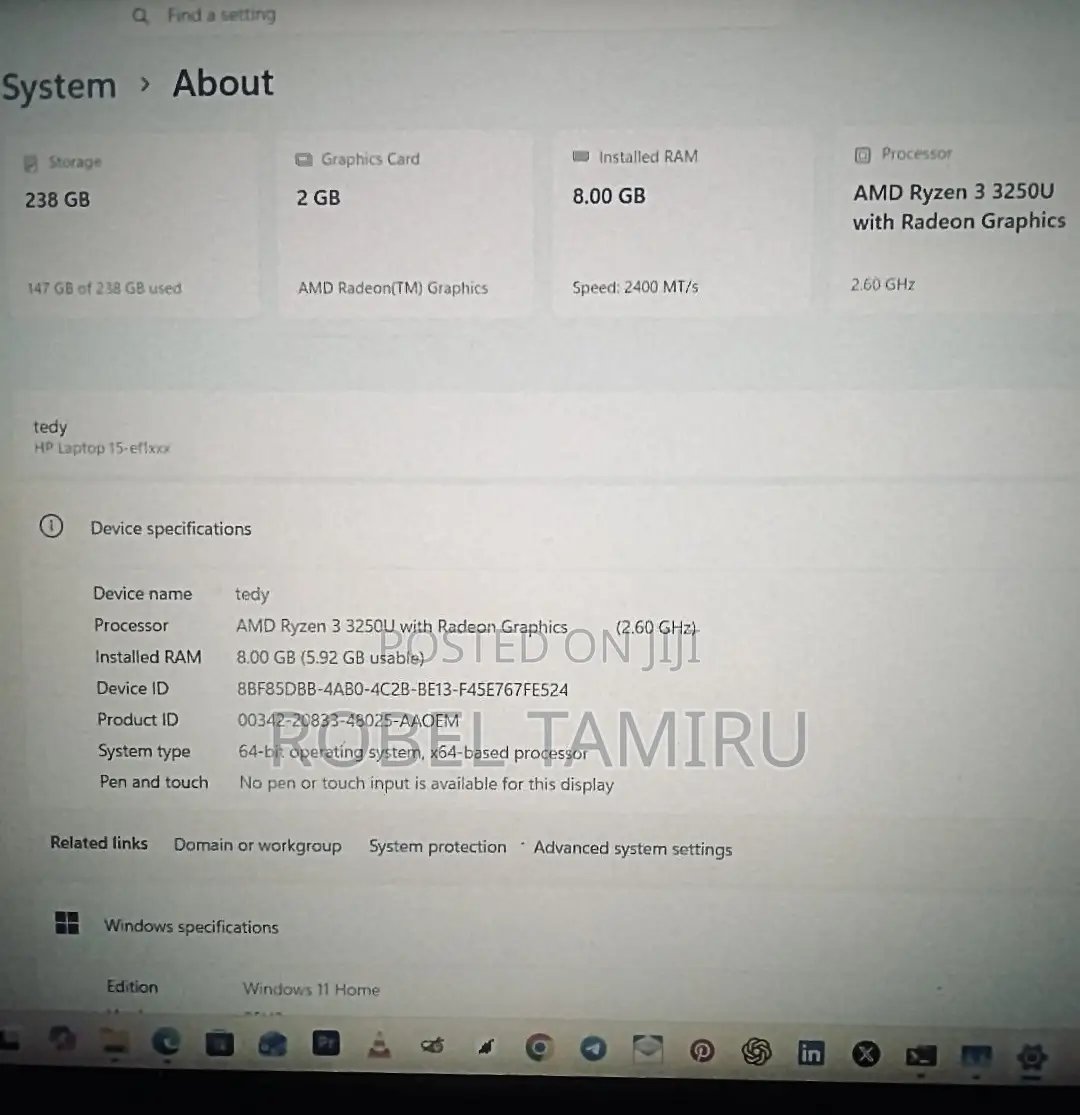 Laptop HP 15 8GB AMD Ryzen 3 SSD 256GB