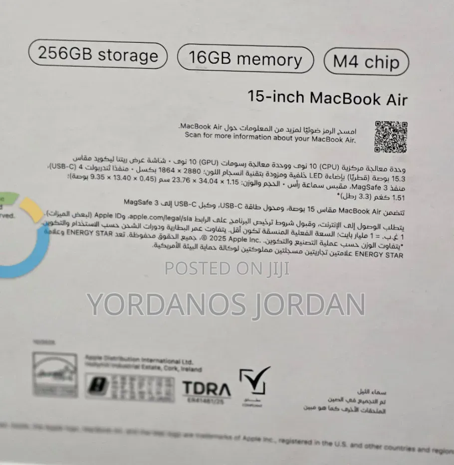 New Laptop Apple MacBook Air 2025 M4 16GB Apple M4 SSD 256GB