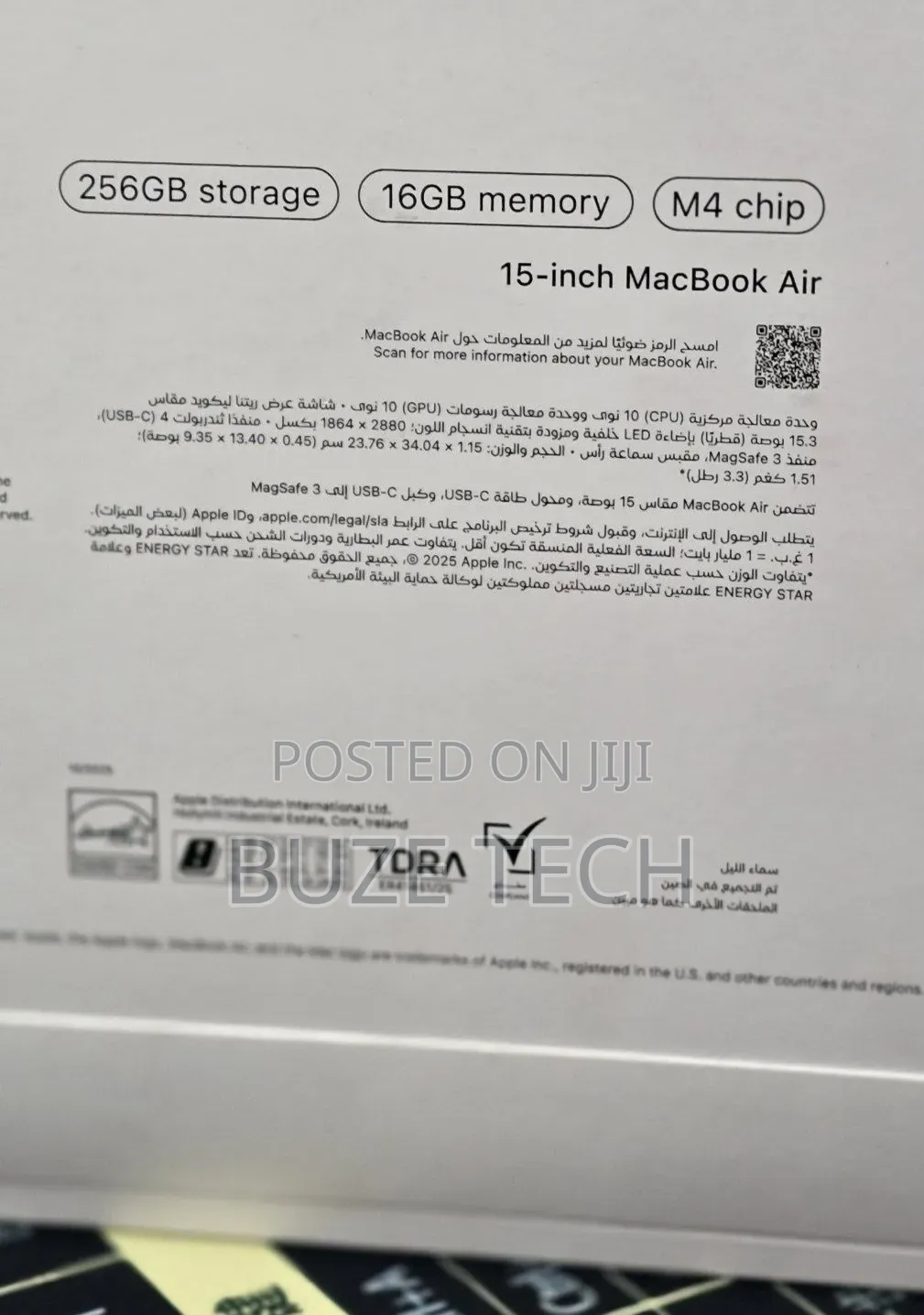 New Laptop Apple MacBook Air 2025 M4 16GB Apple M4 SSD 256GB