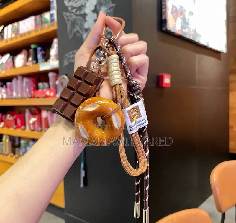 Unique Chocolate a Glazed Donut Keychain
