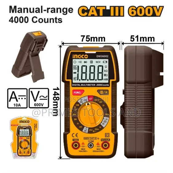 Ingco Digital Multimeter Dm36002 True Rms4000 Counts, Cat