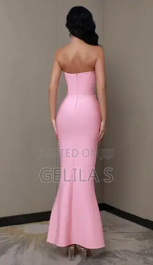 Pink Strapless Pearls Beads Embellished Occasional Gown Dress